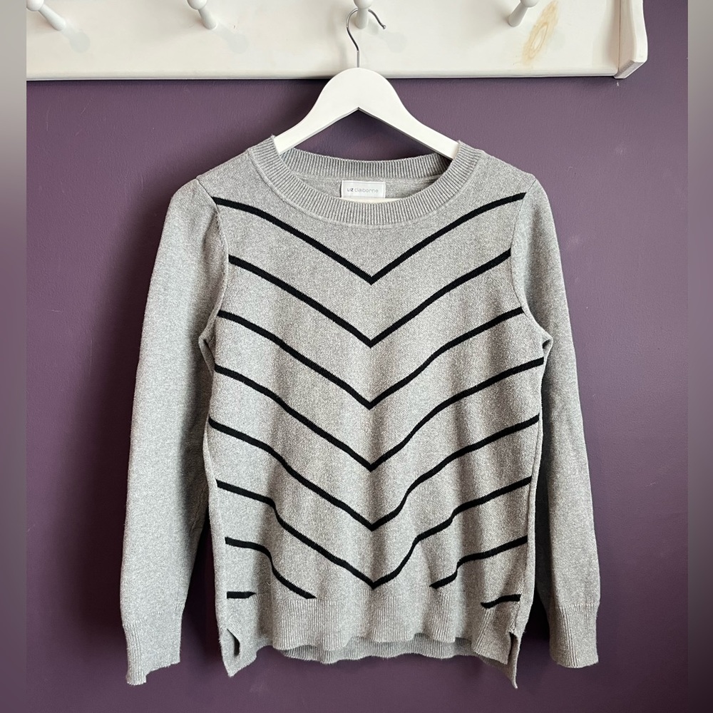 Gray and Black Striped Liz Claiborne Sweater